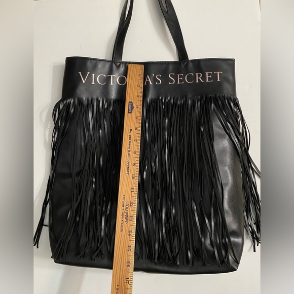 Victoria's Secret Limited Edition Black Faux Leather Bag with Tassels - 17" x16" - Picture 10 of 14